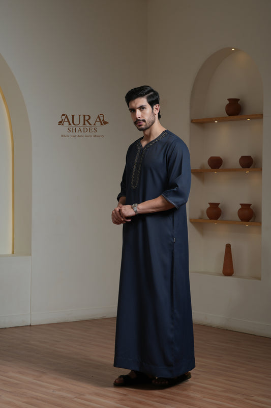 Moroccan Thobe – Midnight Navy