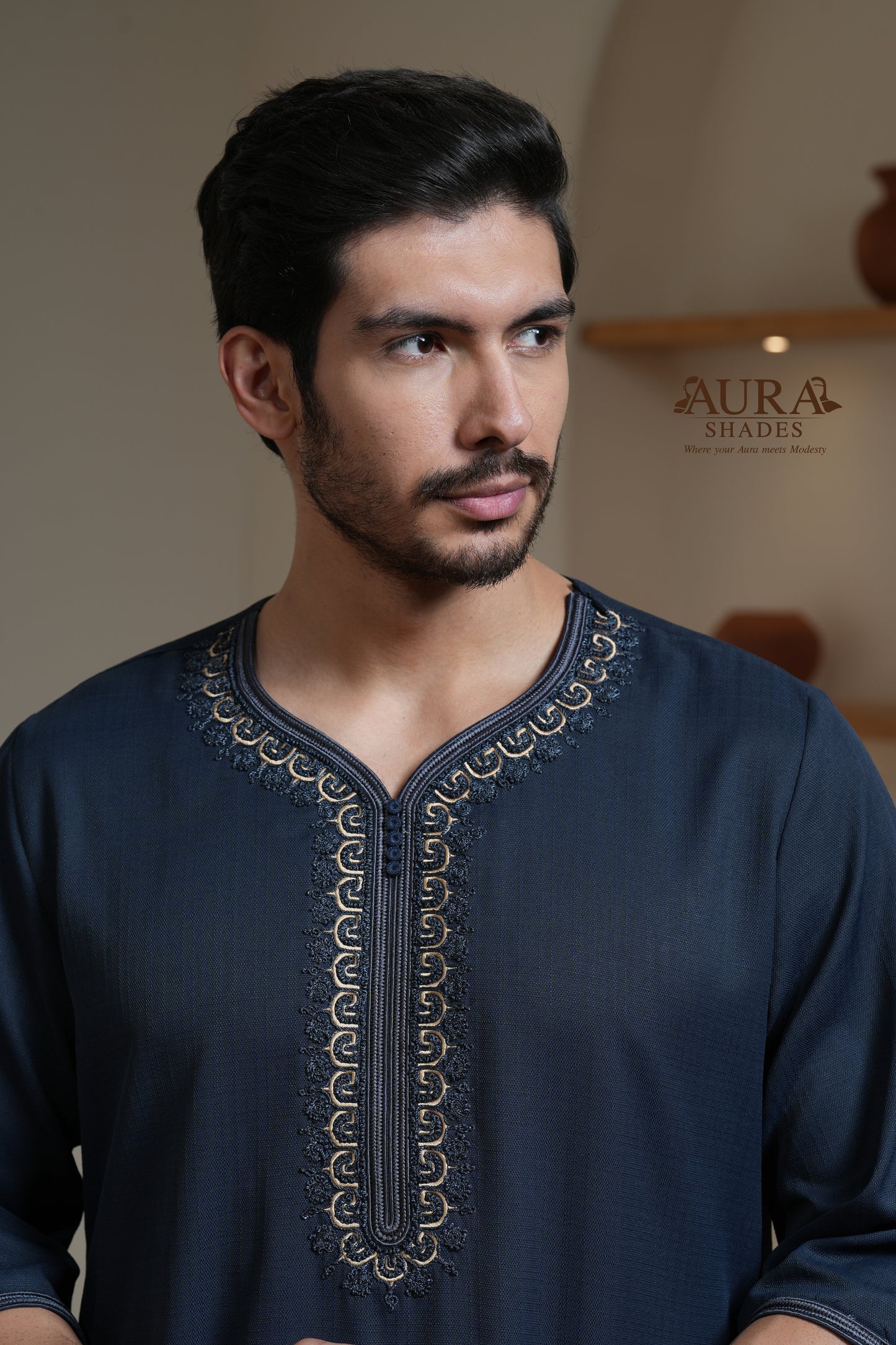 Moroccan Thobe – Midnight Navy