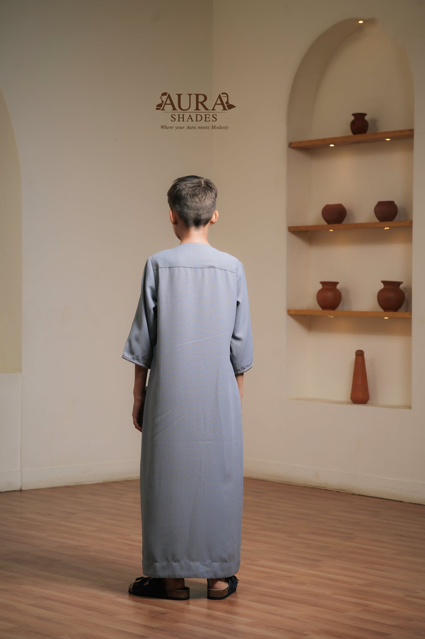 Kids Moroccan Thobe – Stone Grey