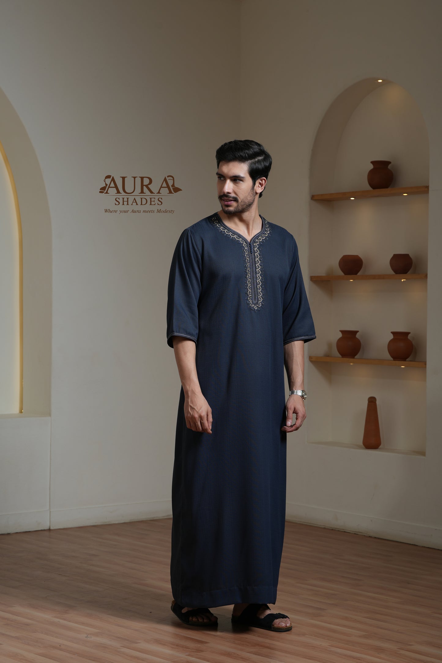 Moroccan Thobe – Midnight Navy