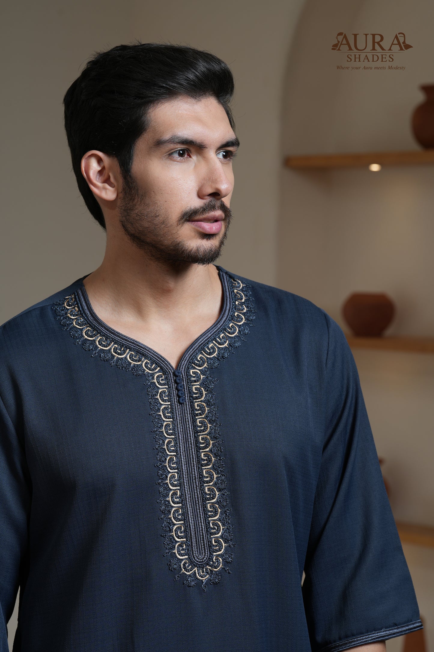 Moroccan Thobe – Midnight Navy