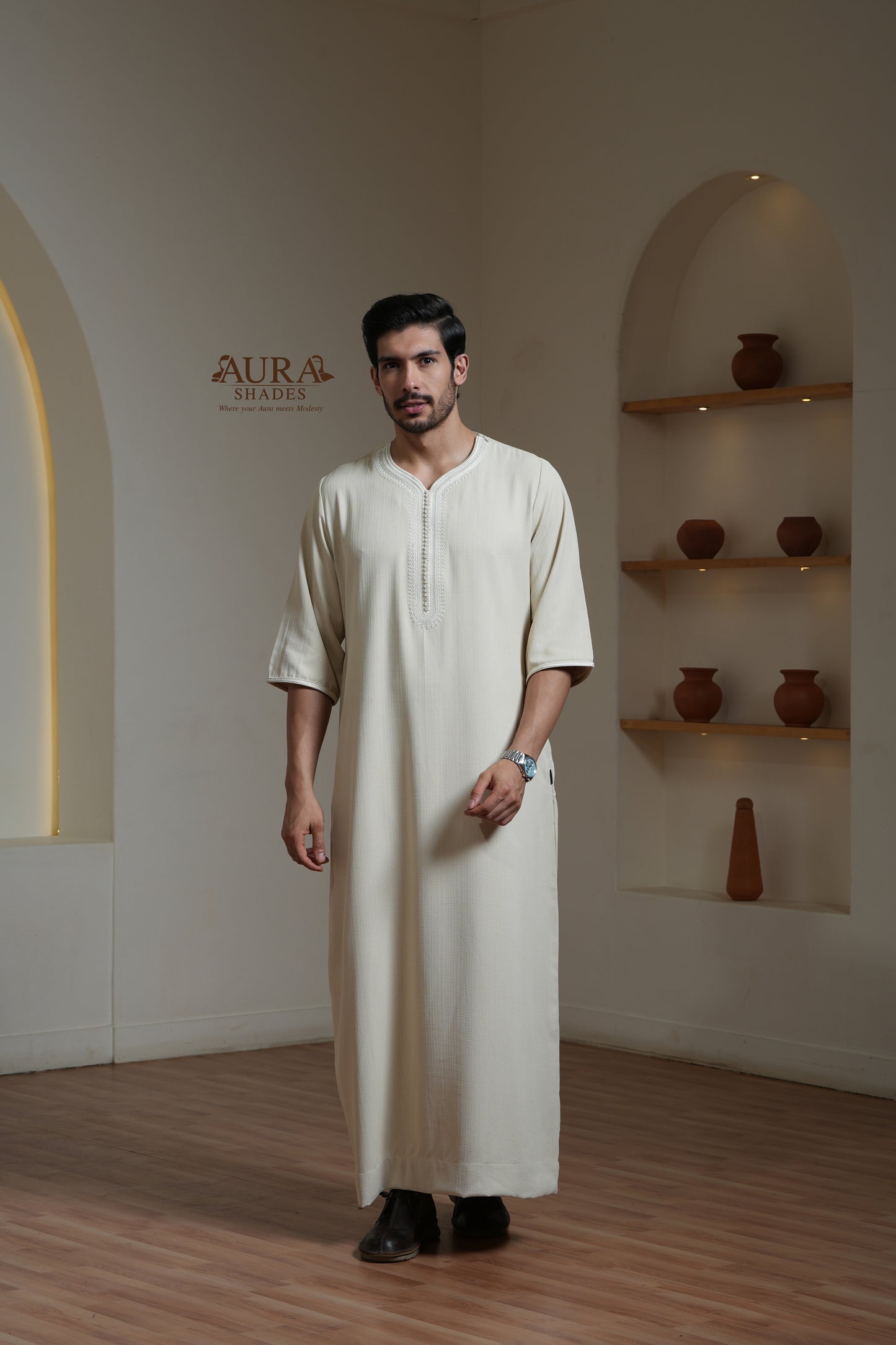 Moroccan Thobe – Ivory Cream