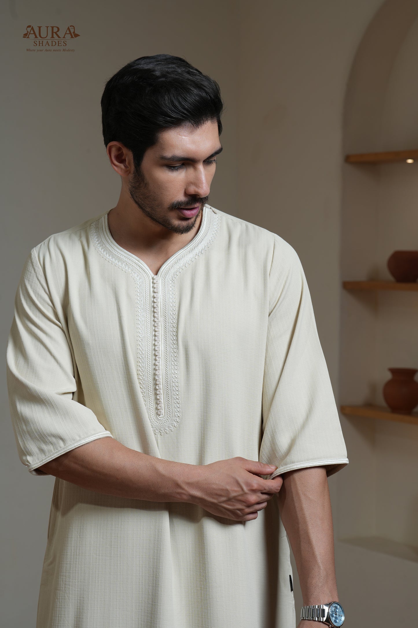 Moroccan Thobe – Ivory Cream
