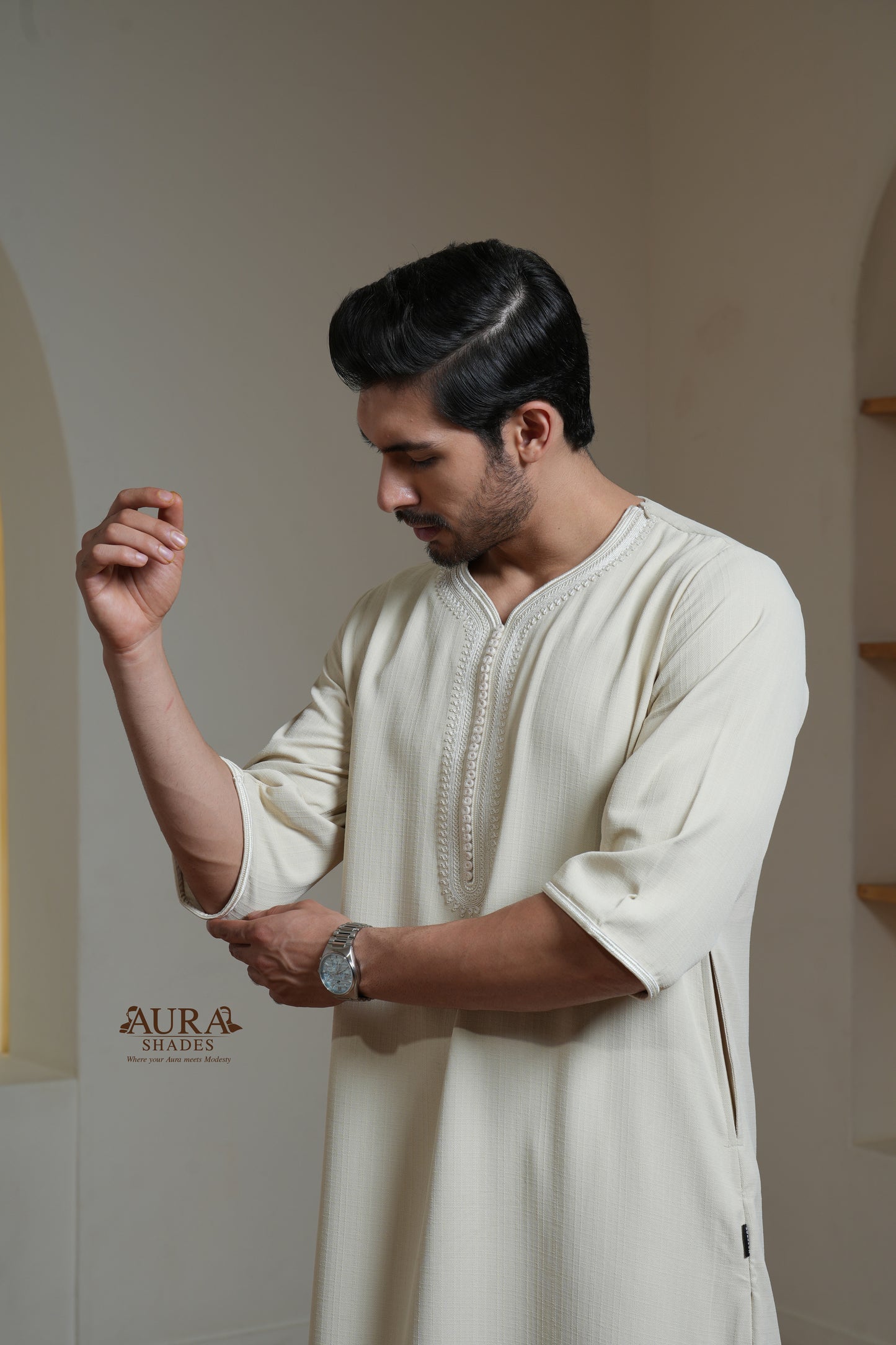 Moroccan Thobe – Ivory Cream