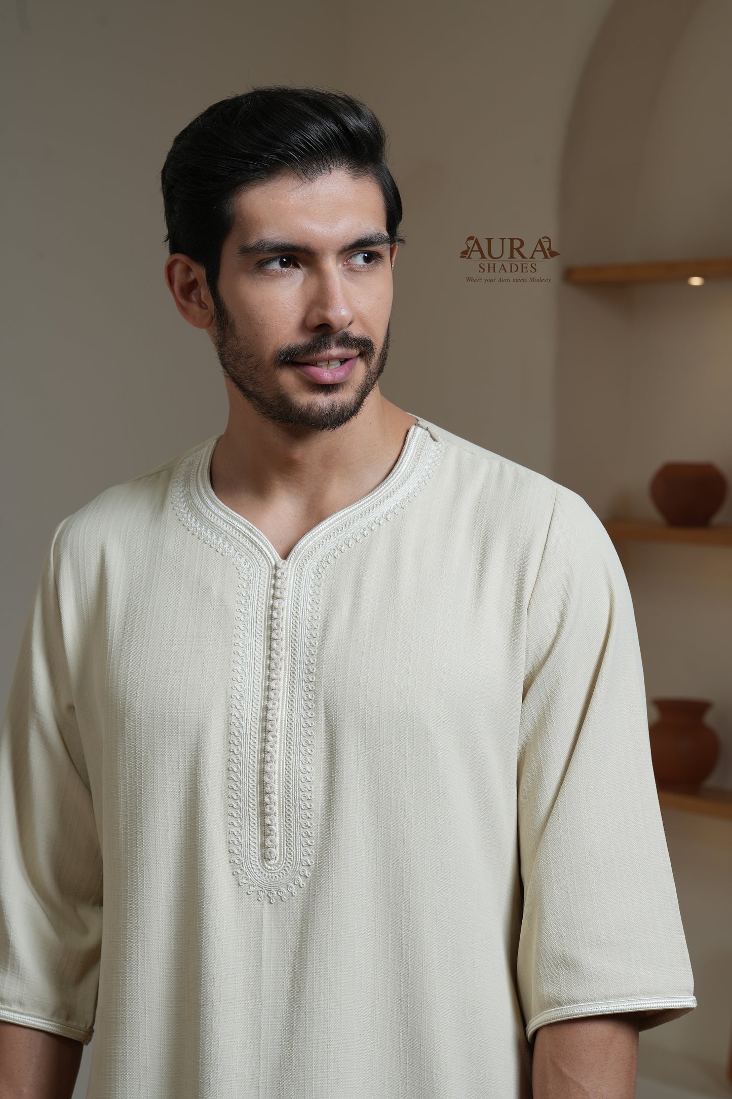 Moroccan Thobe – Ivory Cream