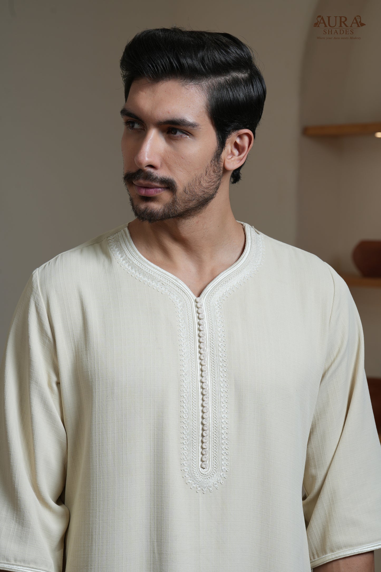 Moroccan Thobe – Ivory Cream