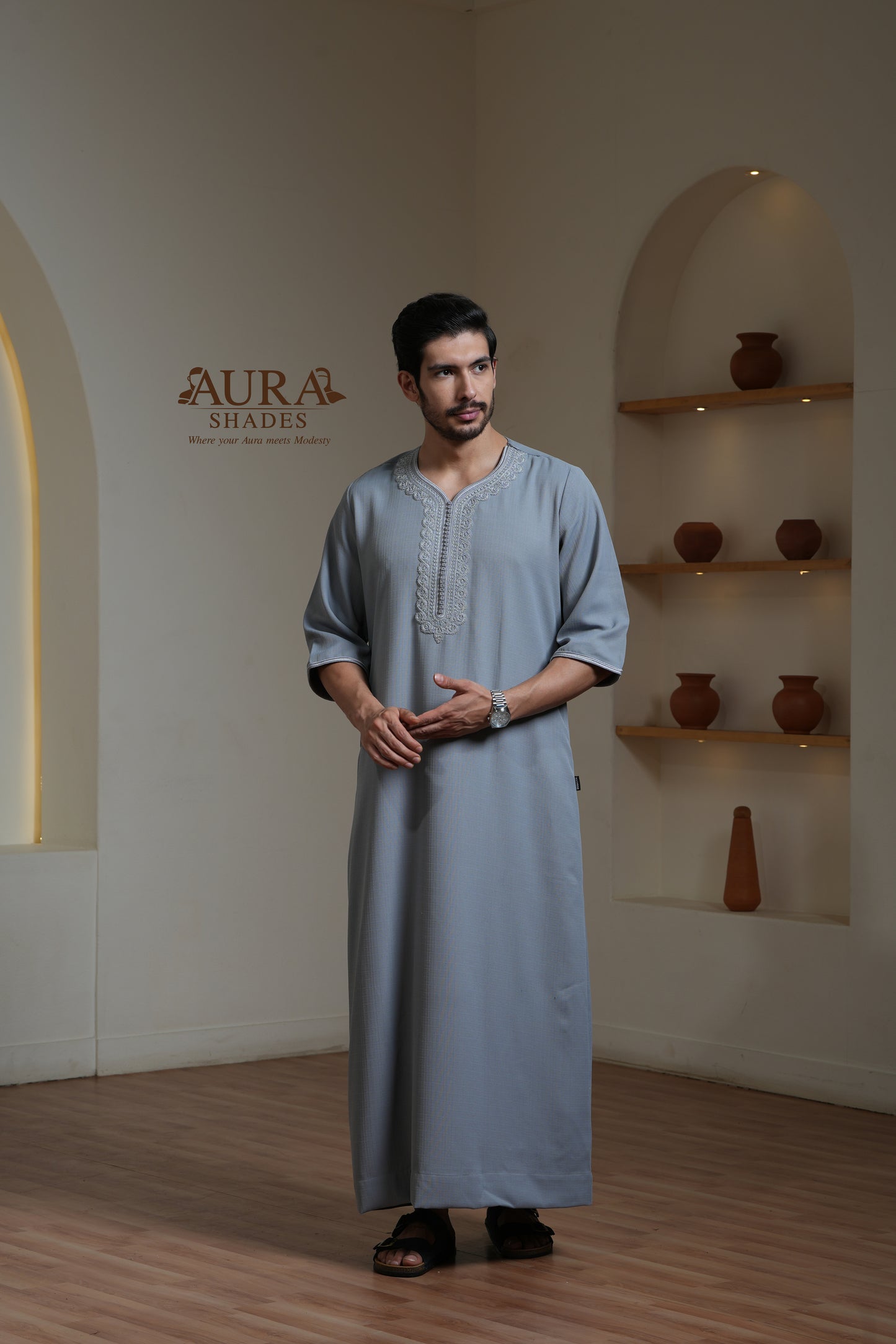 Moroccan Thobe – Stone Grey