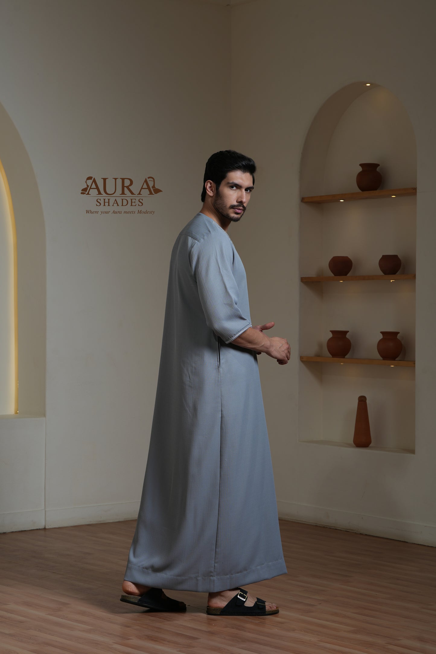 Moroccan Thobe – Stone Grey