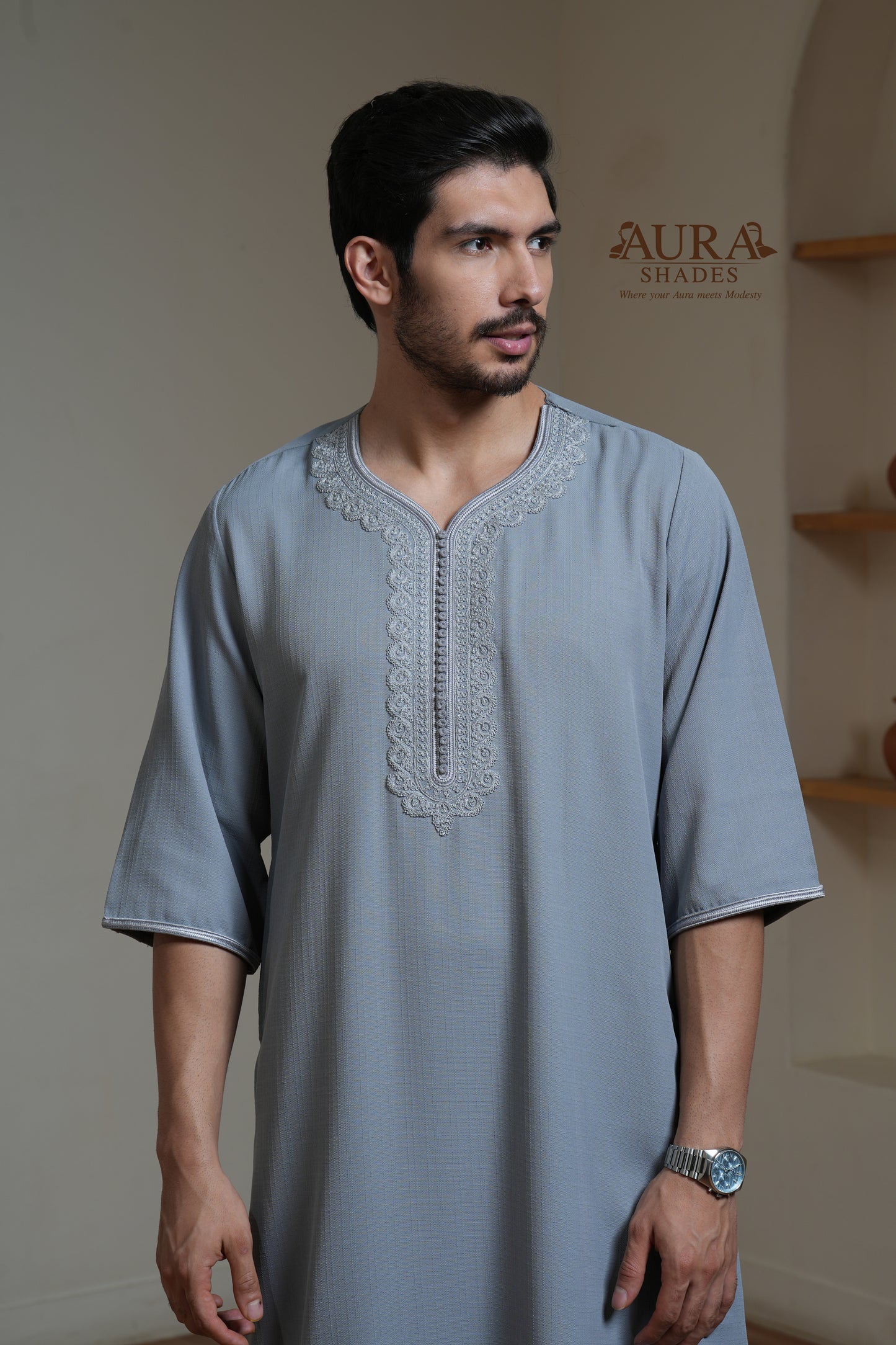 Moroccan Thobe – Stone Grey