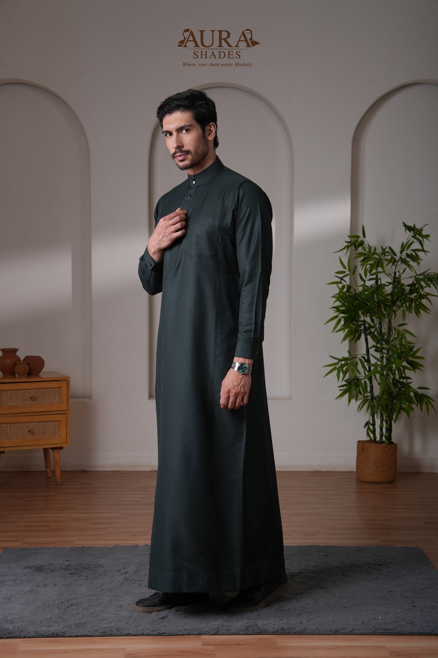 Striped Thobe – Emerald Green