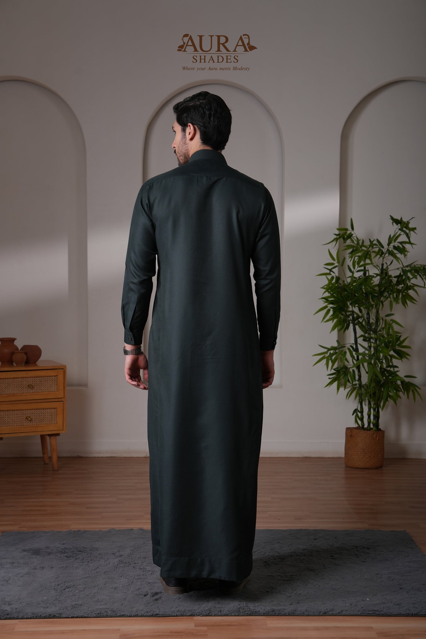 Striped Thobe – Emerald Green