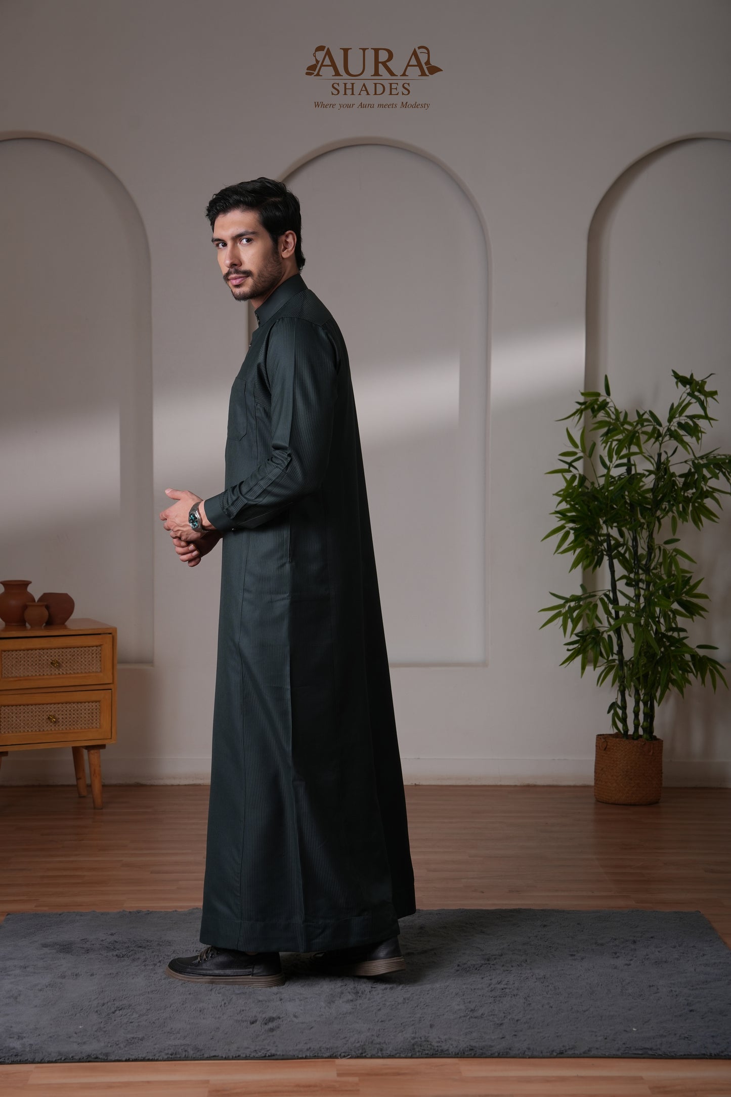 Striped Thobe – Emerald Green