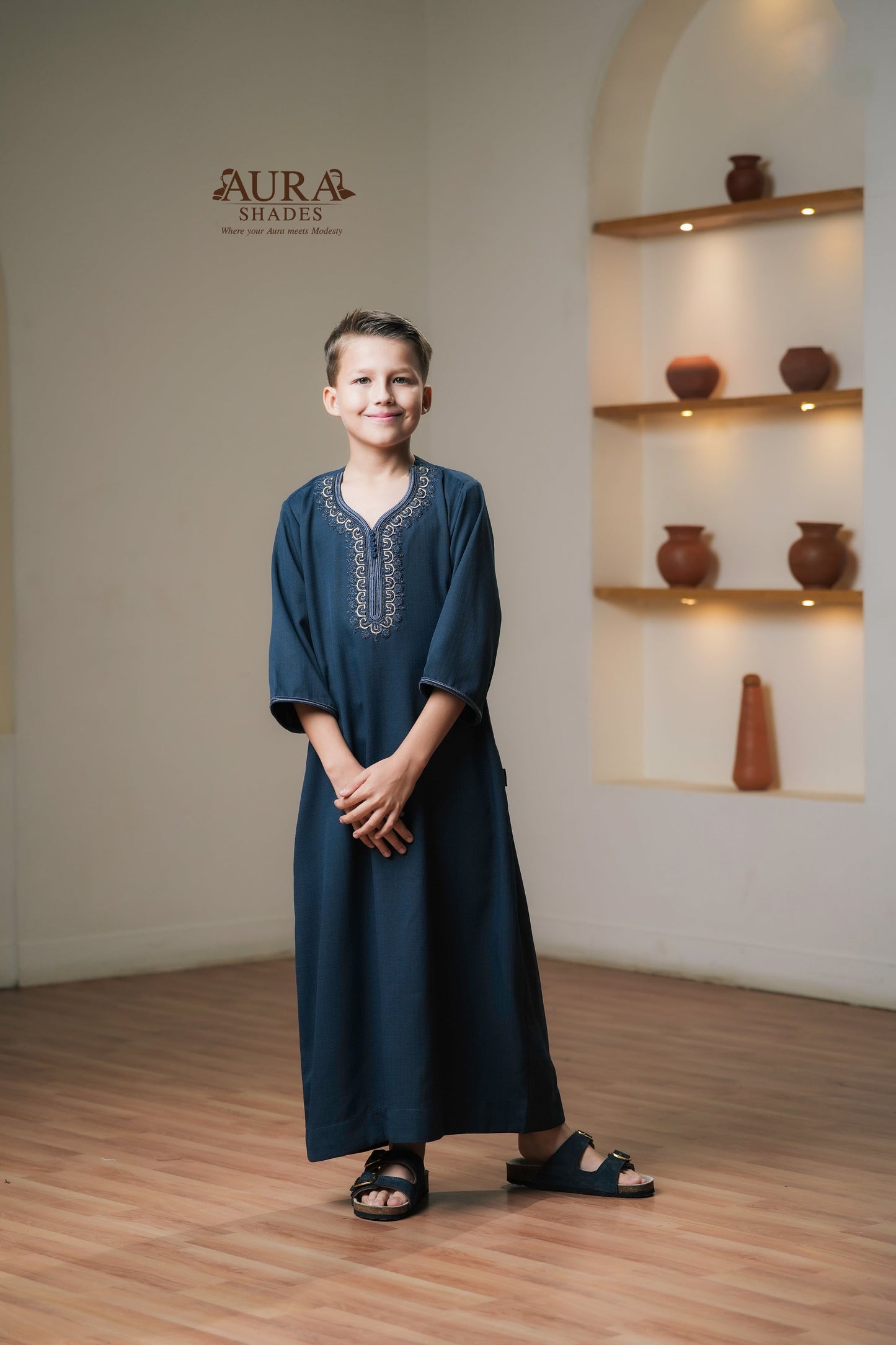Kids Moroccan Thobe – Midnight Navy