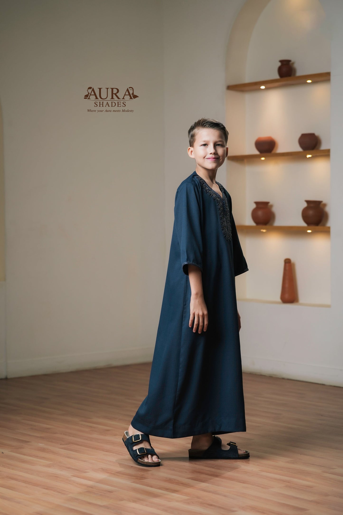 Kids Moroccan Thobe – Midnight Navy