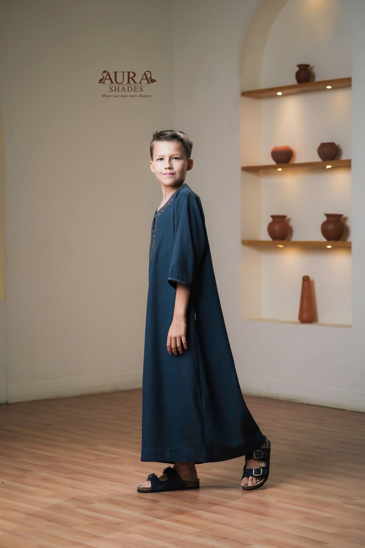 Kids Moroccan Thobe – Midnight Navy