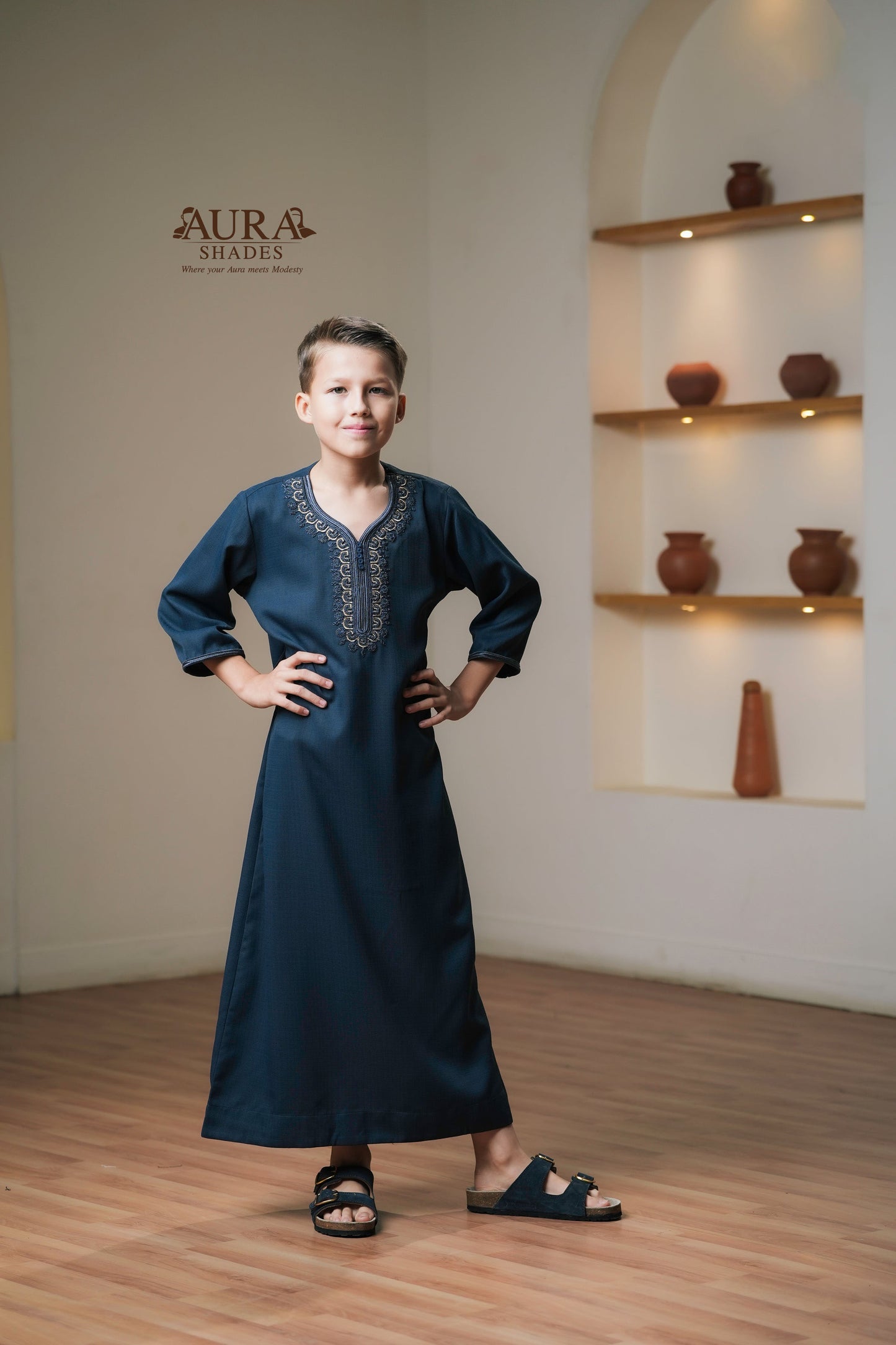 Kids Moroccan Thobe – Midnight Navy