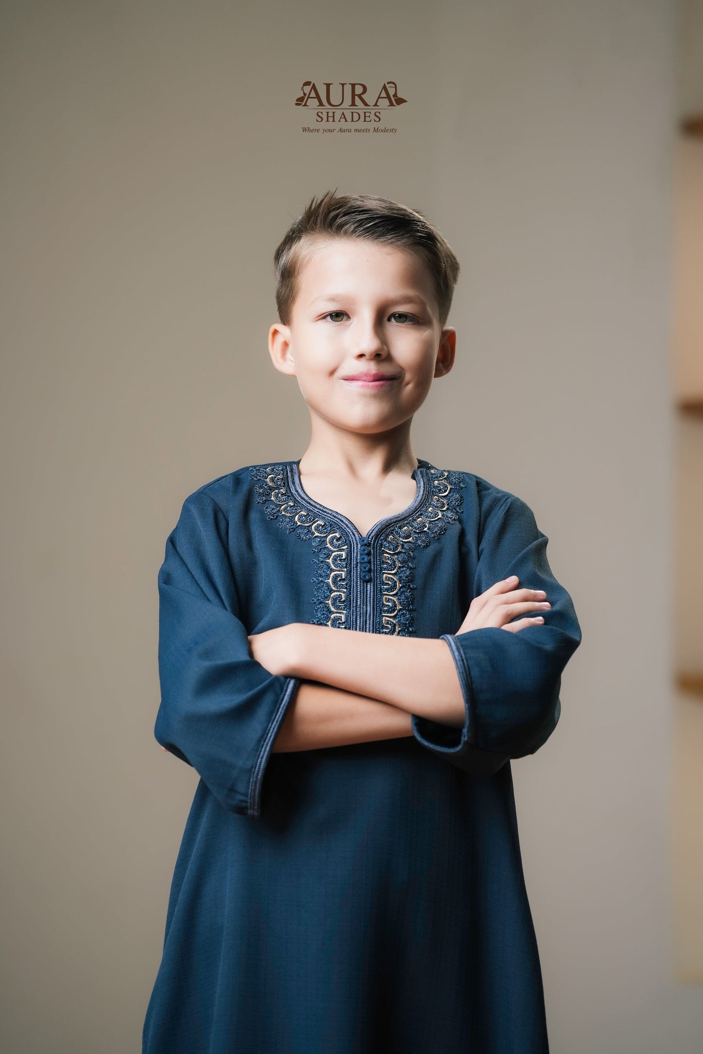 Kids Moroccan Thobe – Midnight Navy
