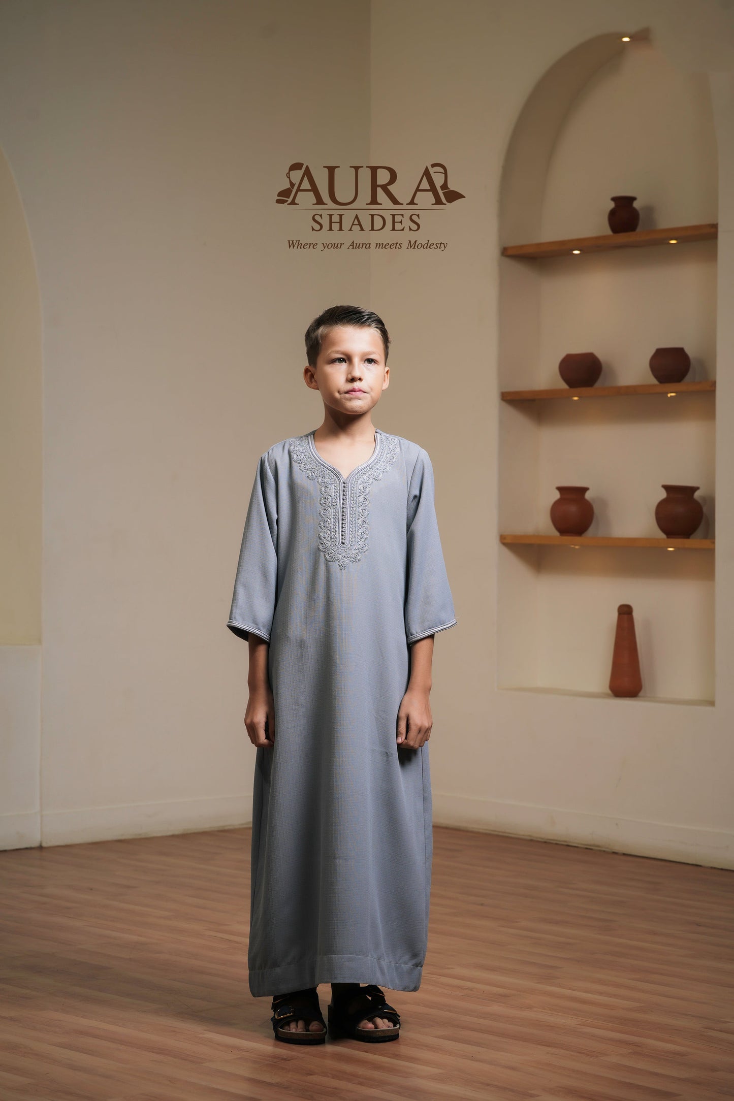 Kids Moroccan Thobe – Stone Grey