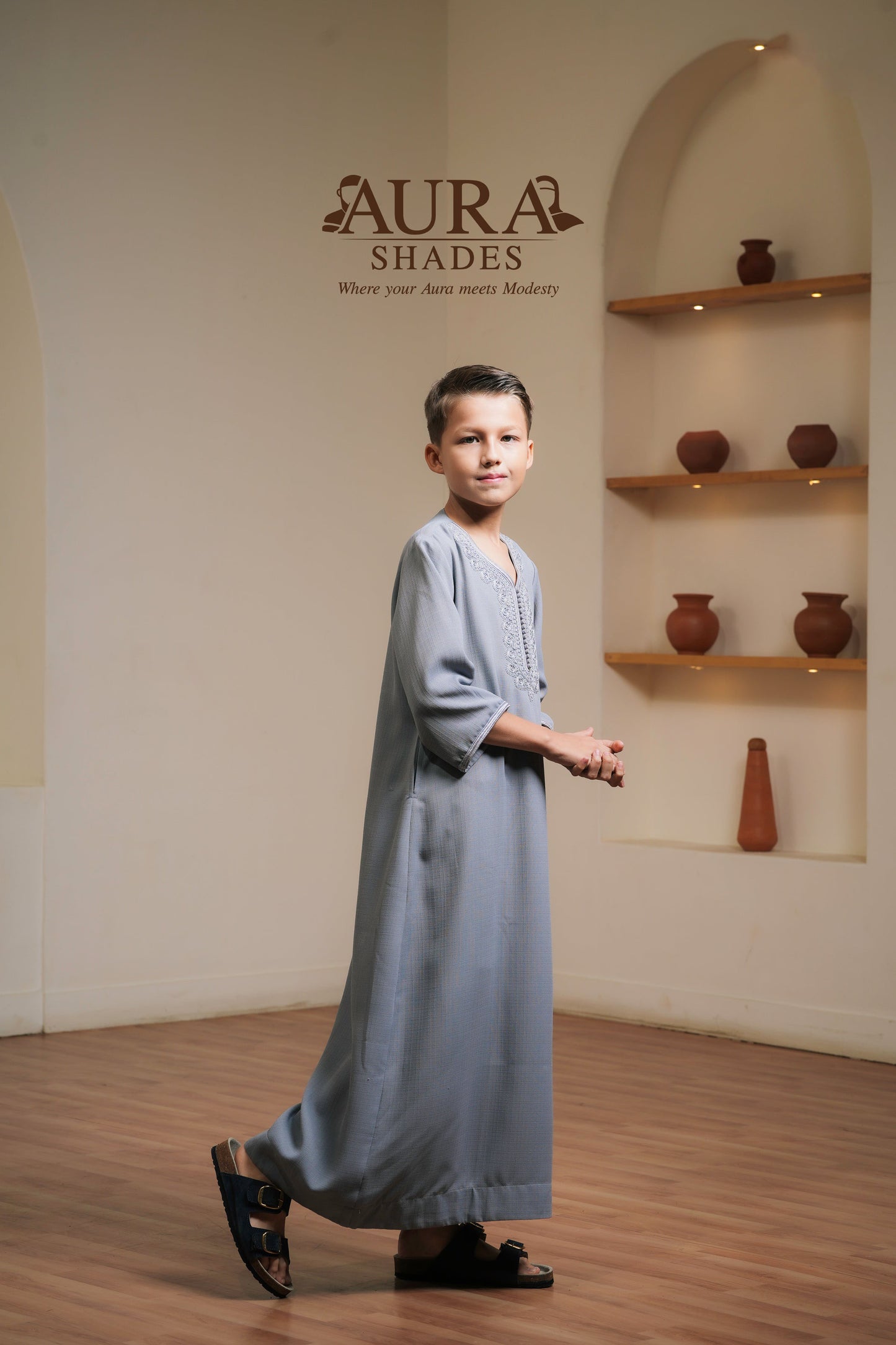 Kids Moroccan Thobe – Stone Grey