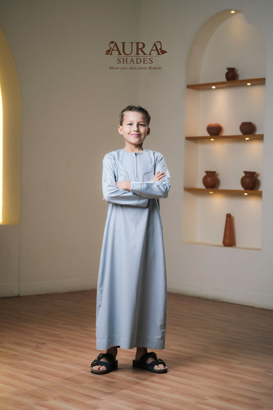 Kids Omani Thobe – Mist Grey