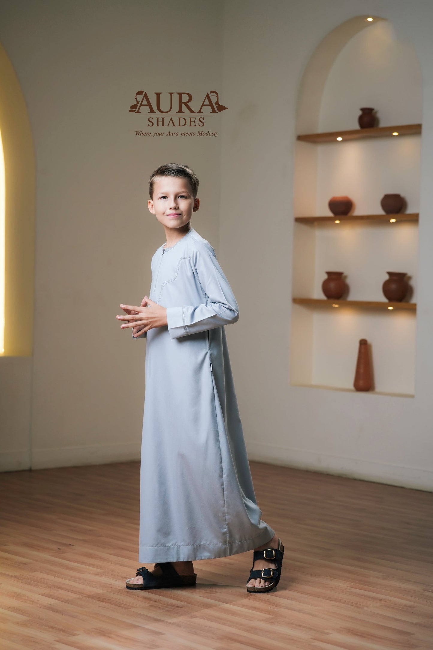 Kids Omani Thobe – Mist Grey