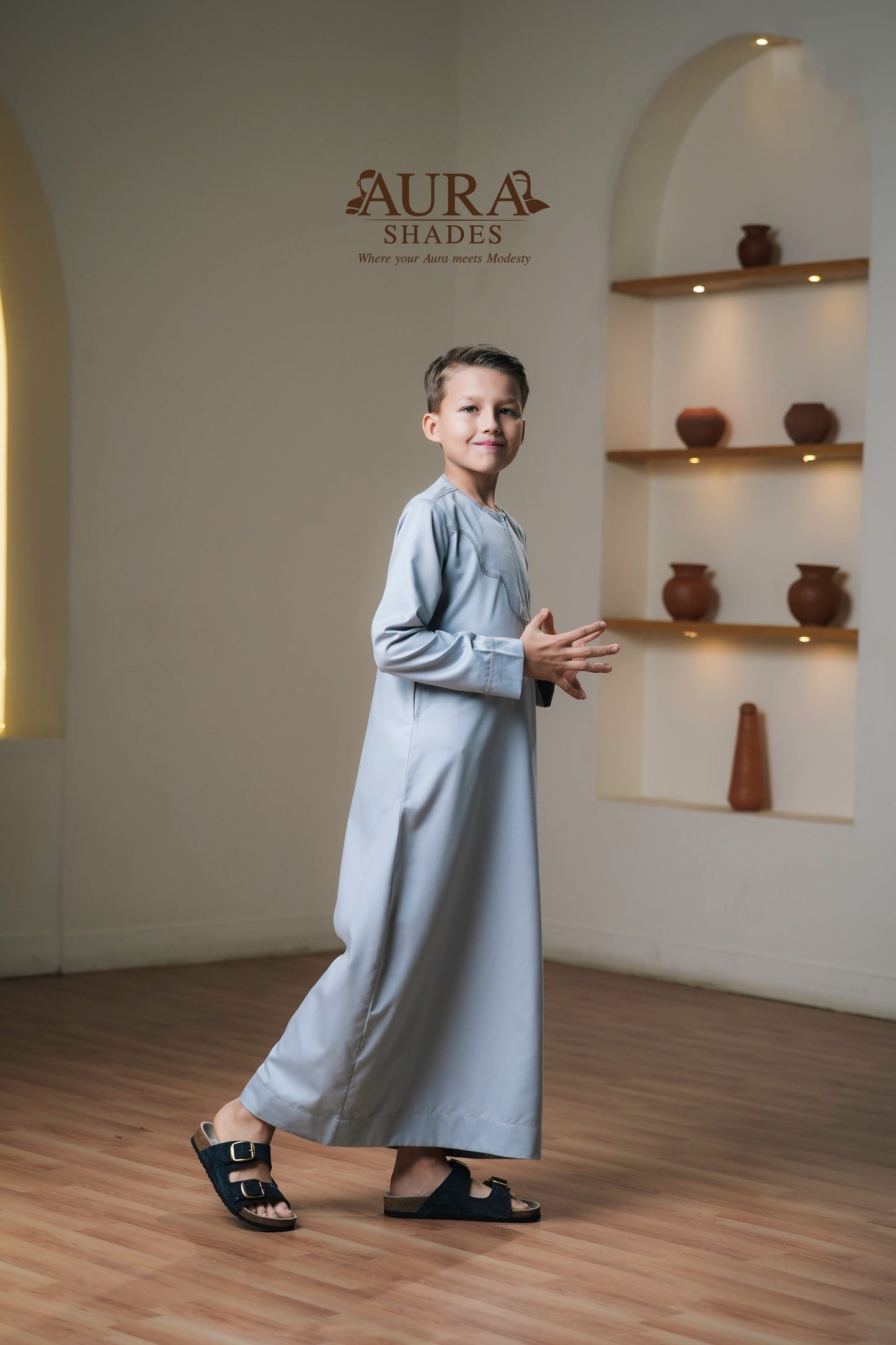 Kids Omani Thobe – Mist Grey