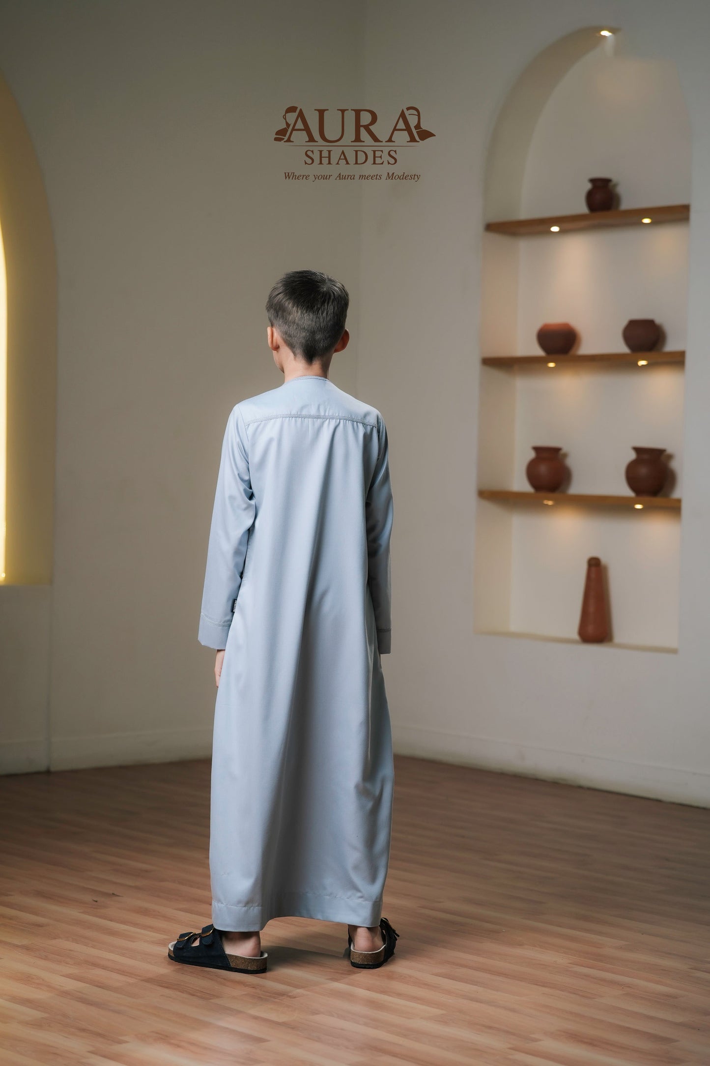 Kids Omani Thobe – Mist Grey