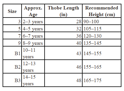 Size Chart for Kids Moroccan Thobe – Ivory Cream