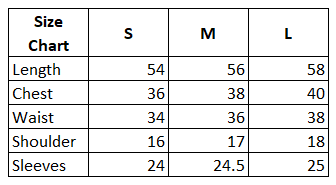 Size Chart for Striped Thobe – Emerald Green