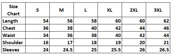 Size Chart for Omani Thobe – Mist Grey