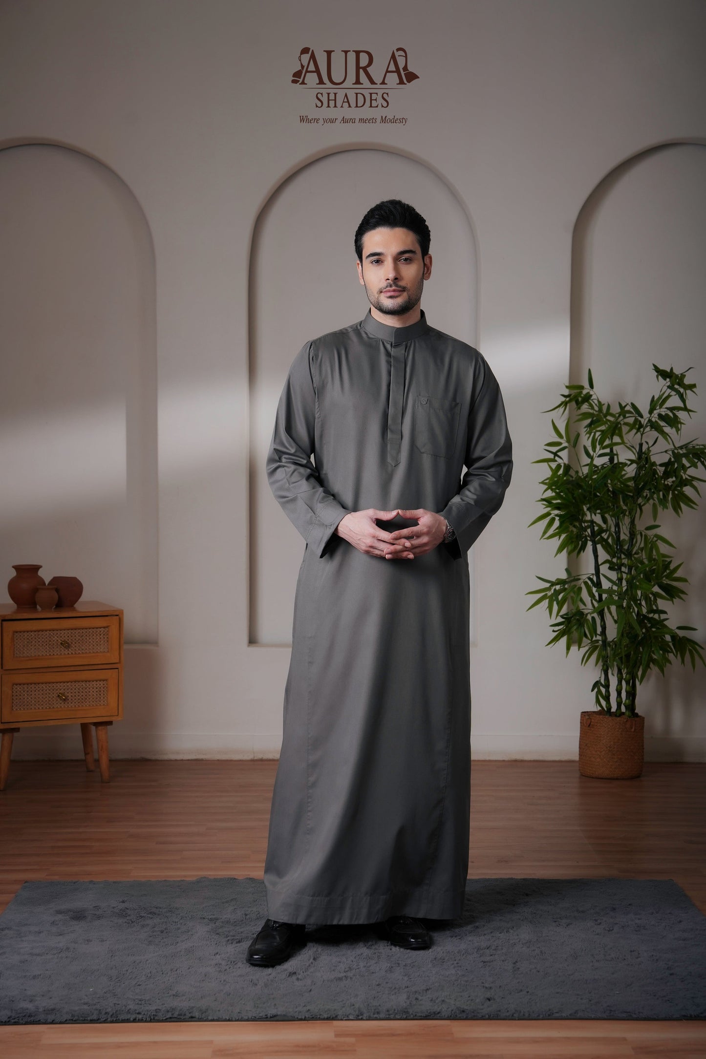 Saudi Thobe – Charcoal Grey