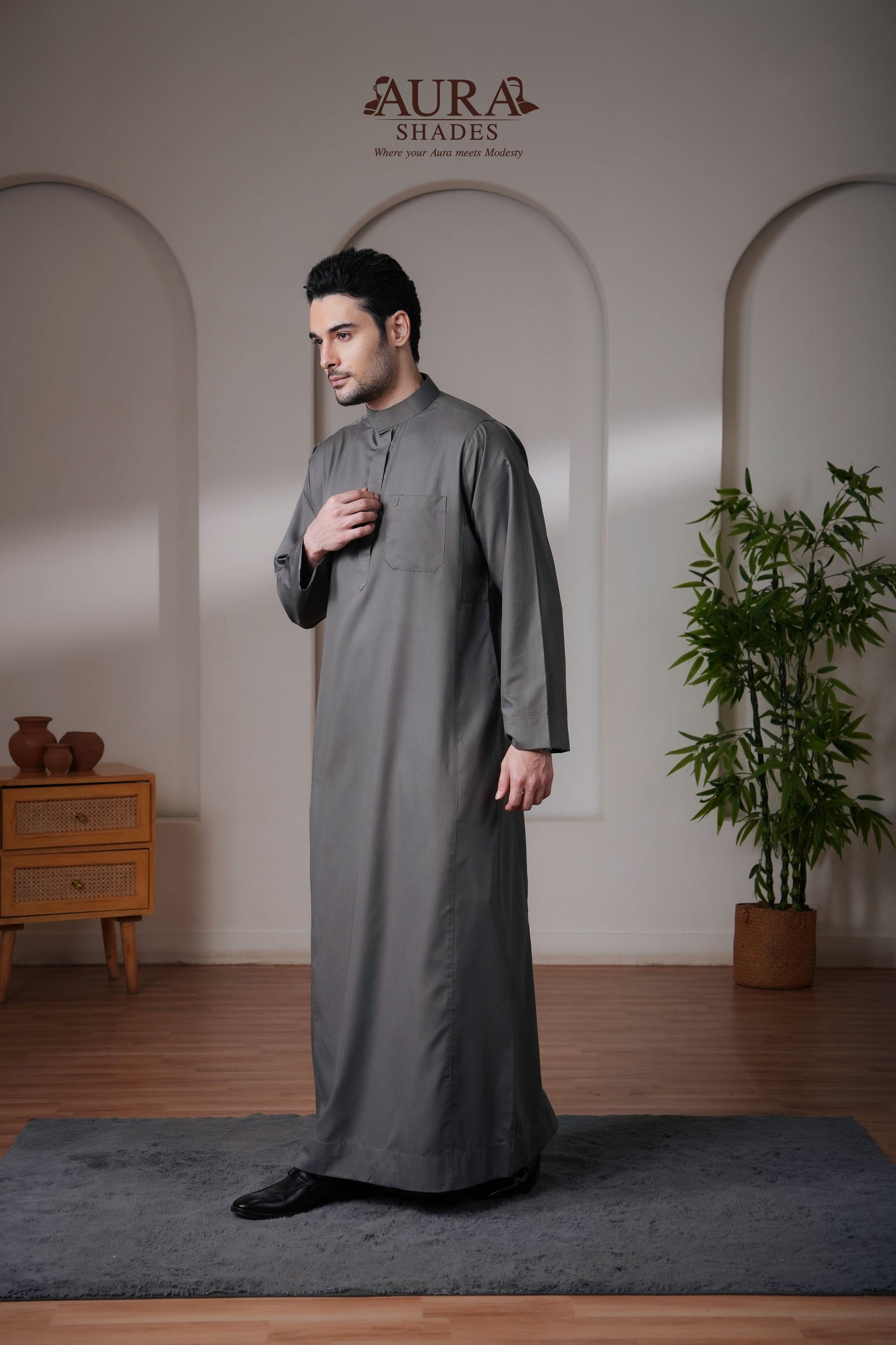 Saudi Thobe – Charcoal Grey