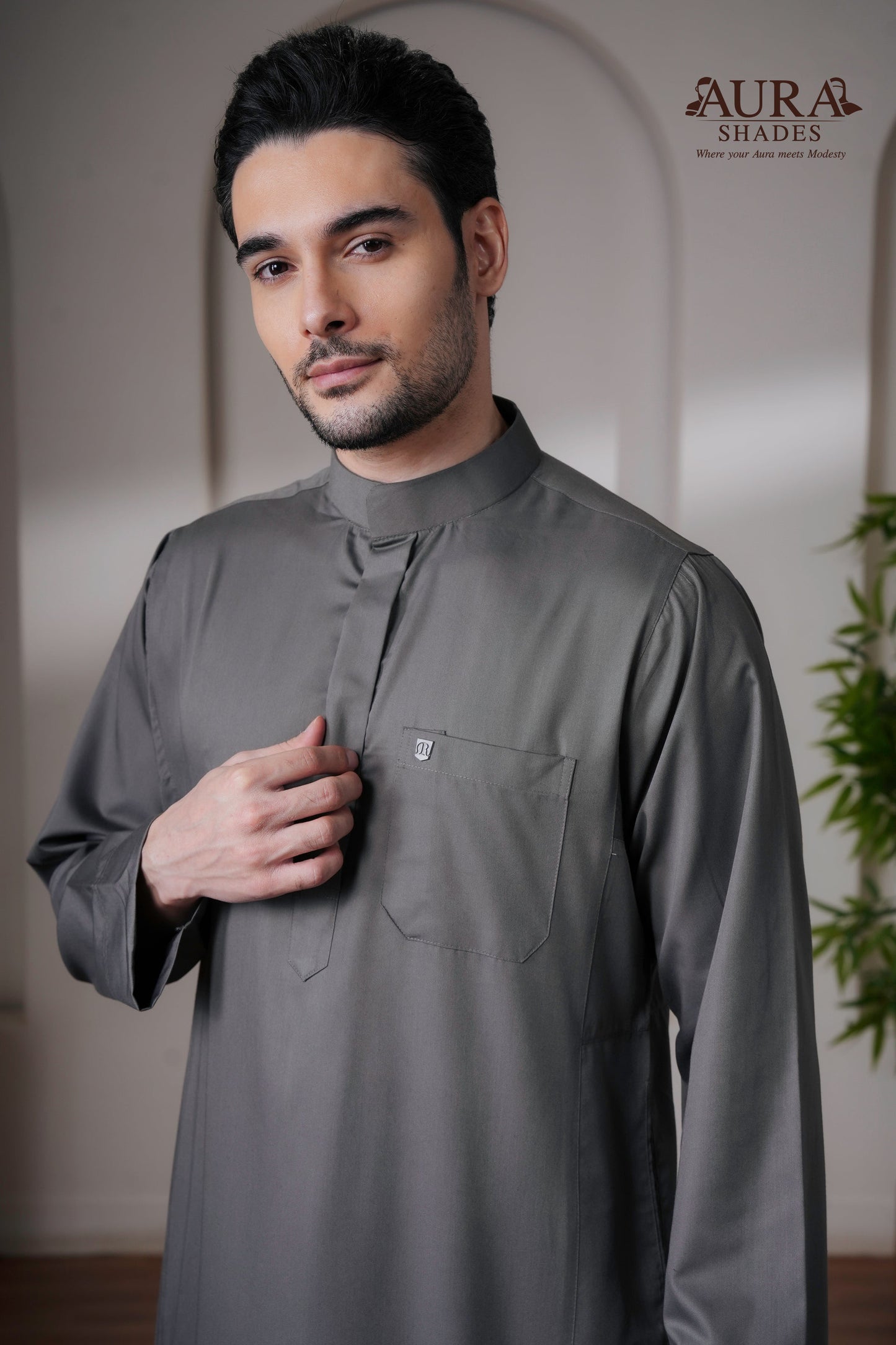 Saudi Thobe – Charcoal Grey